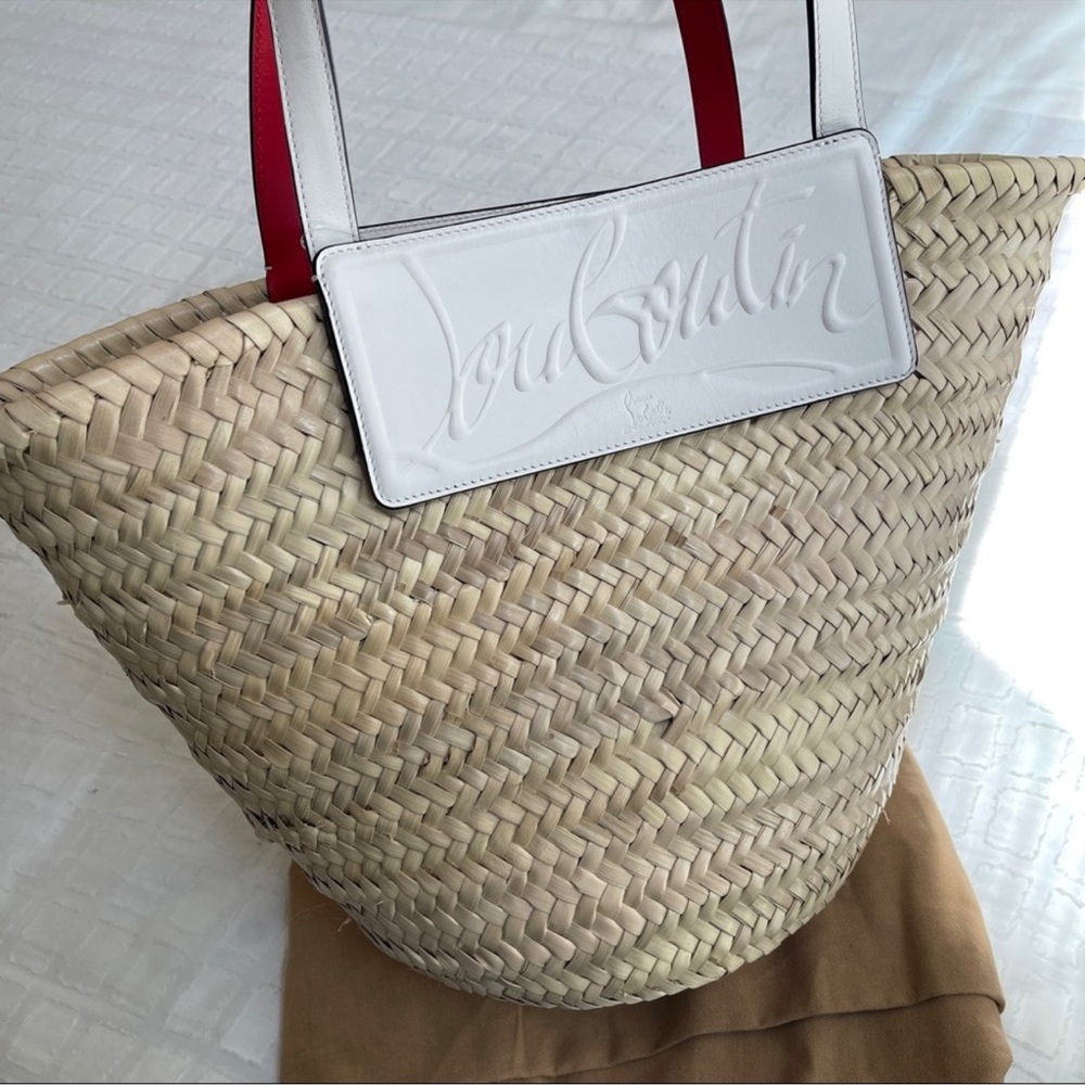 Christian Louboutin Natural Straw Tote with White and Red Accents